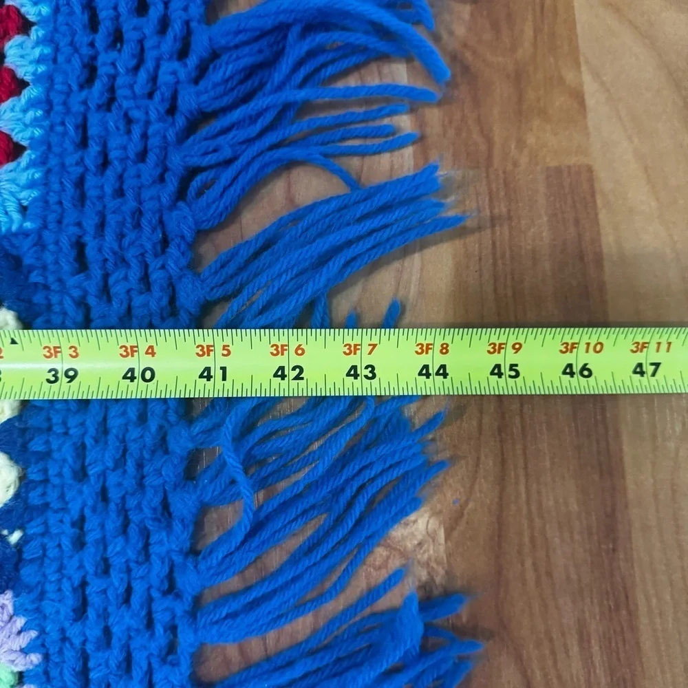 Vintage Handmade Crochet Afghan Granny Square Blue Edge 44 x 49 Throw 80 Squares